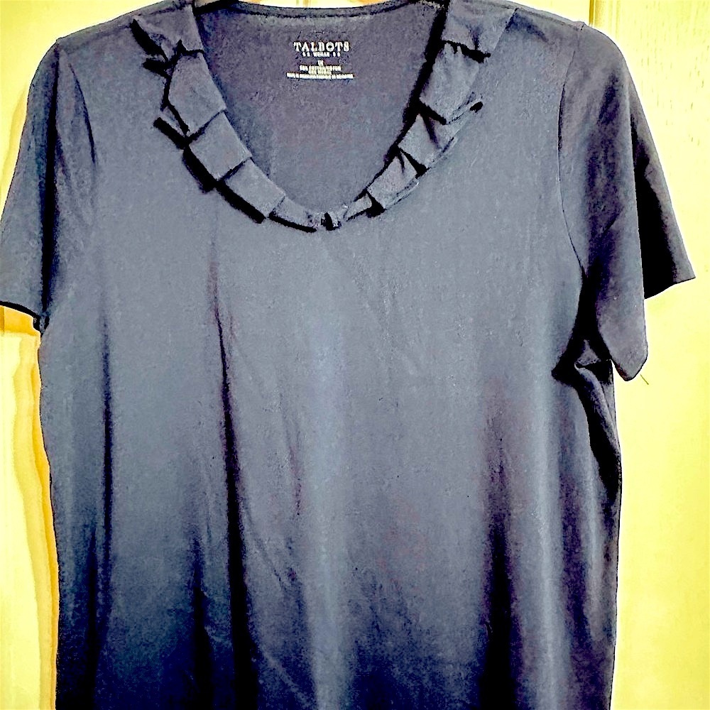 Talbots Deep Rich Navy Blue Colored Ruffle Neck Women's Top size 1X